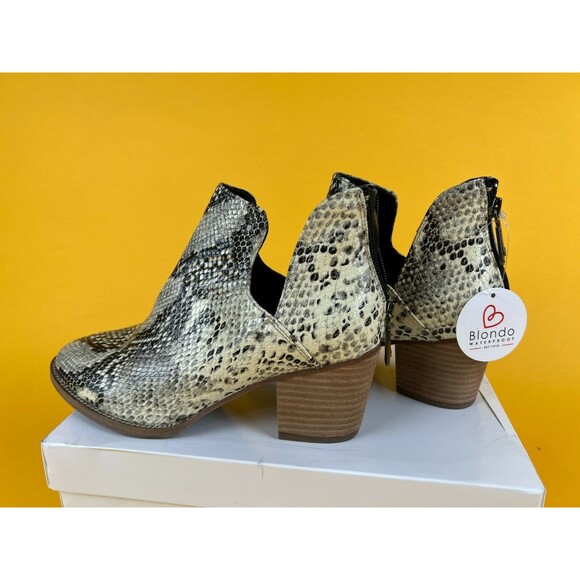 Blondo Neda Ankle Booties Womens 9M Snakeskin Leather Waterproof Heels B6689 NWT - Picture 4 of 10